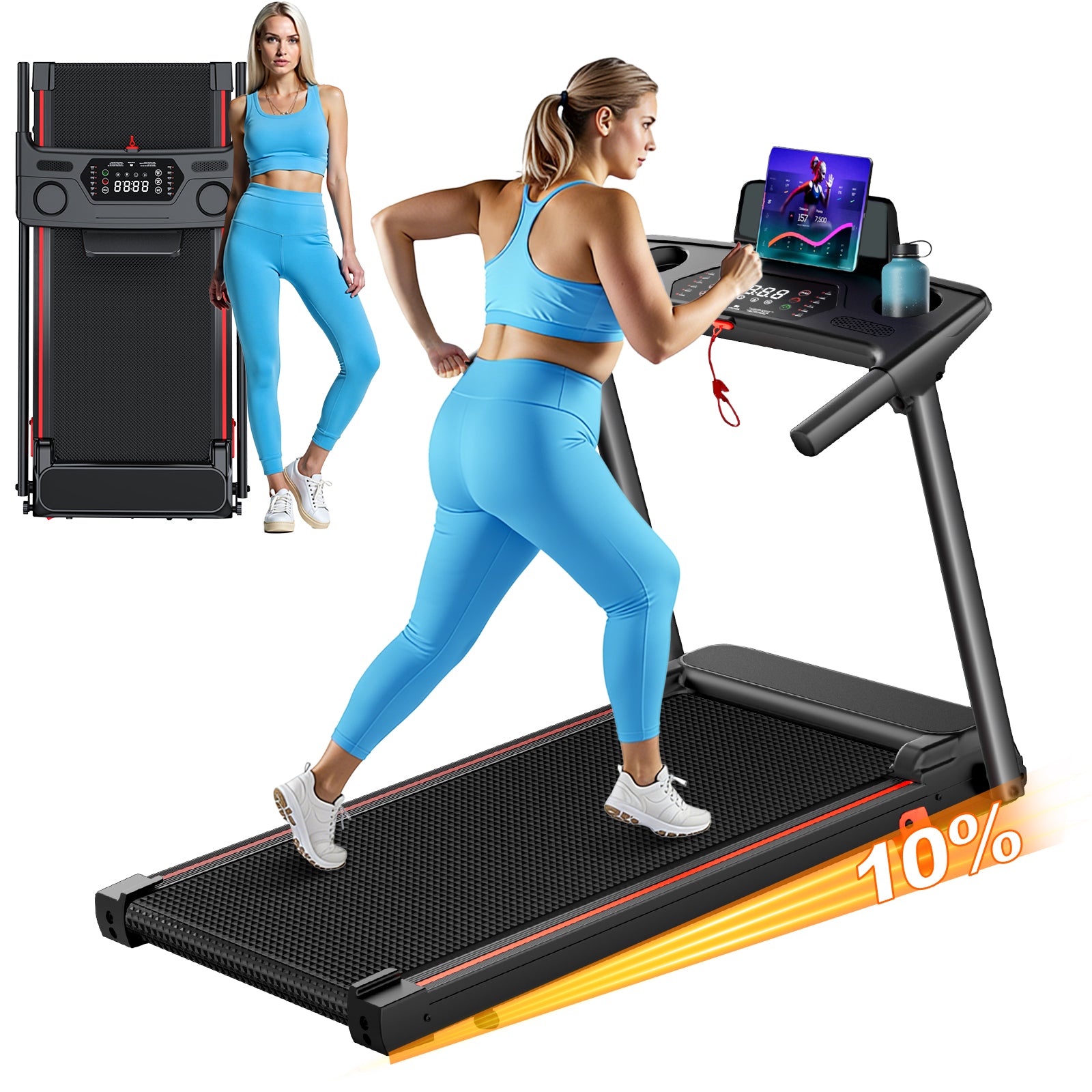 Space-Saving Folding Treadmill, Incline & Sturdy Handrails for Family Fitness