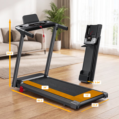 Tomile Foldable Electric Treadmill for Home, 3.0 HP Portable Treadmill with Incline for Running Exercise, 300 lb Capacity