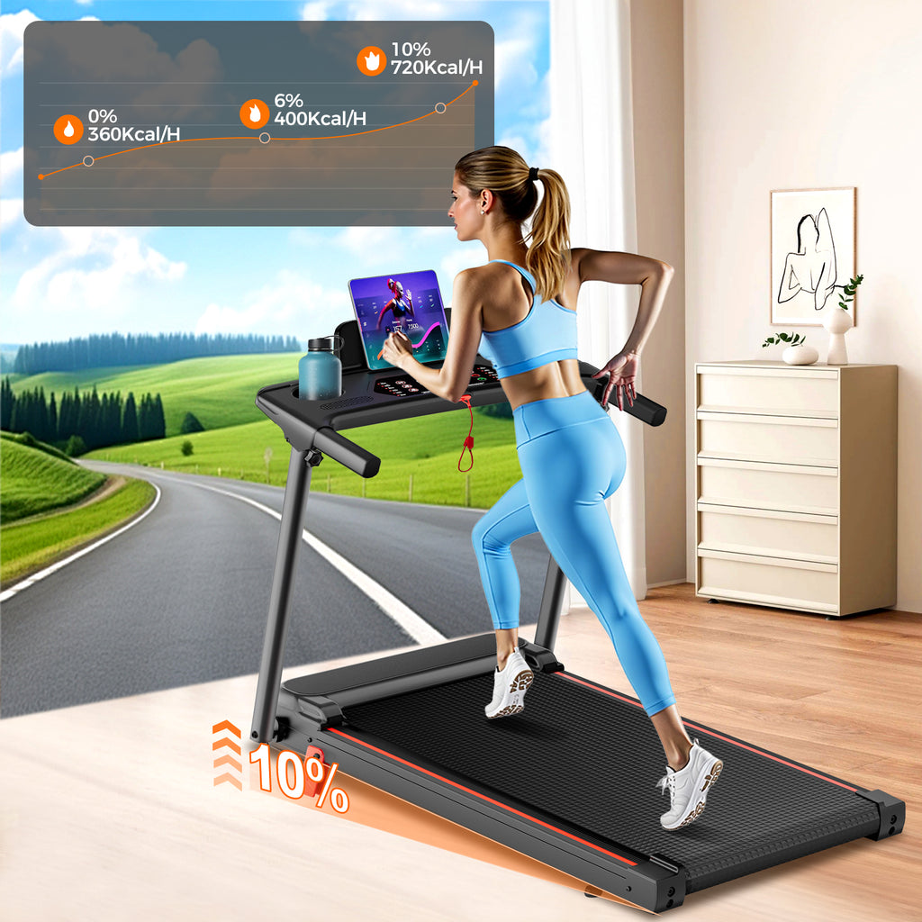 Space-Saving Folding Treadmill, Incline & Sturdy Handrails for Family Fitness