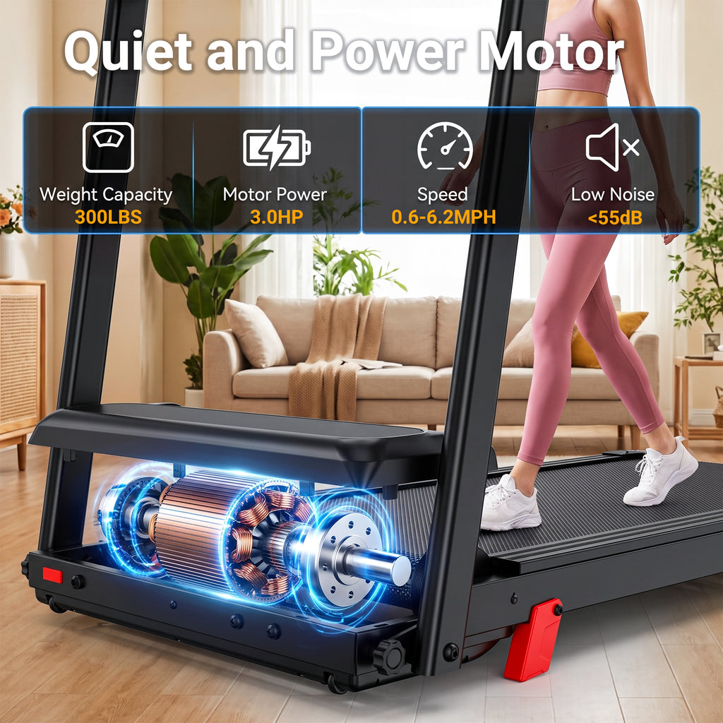 Tomile Foldable Electric Treadmill for Home, 3.0 HP Portable Treadmill with Incline for Running Exercise, 300 lb Capacity