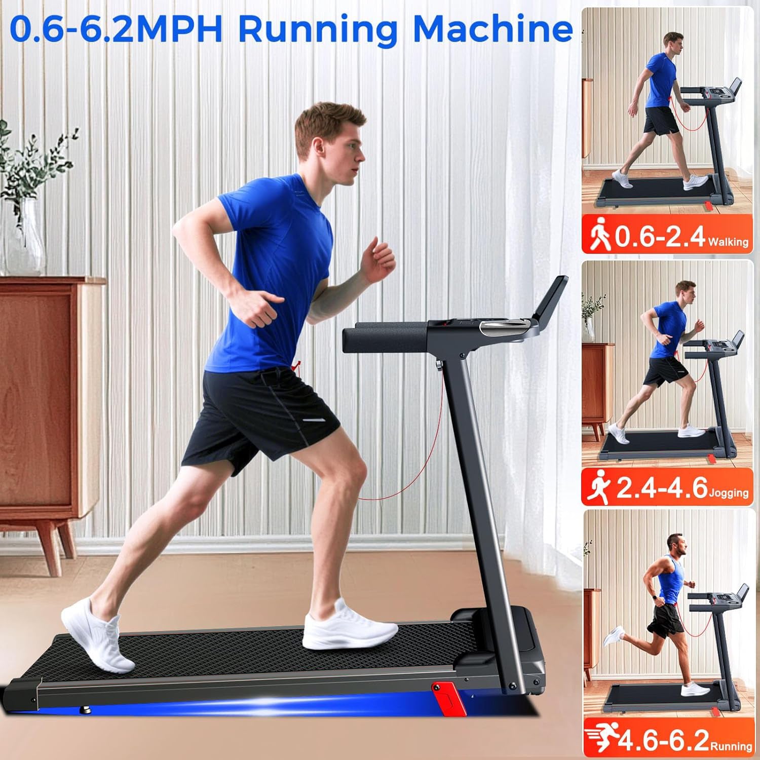 Space-Saving Folding Treadmill, Incline & Sturdy Handrails for Family Fitness
