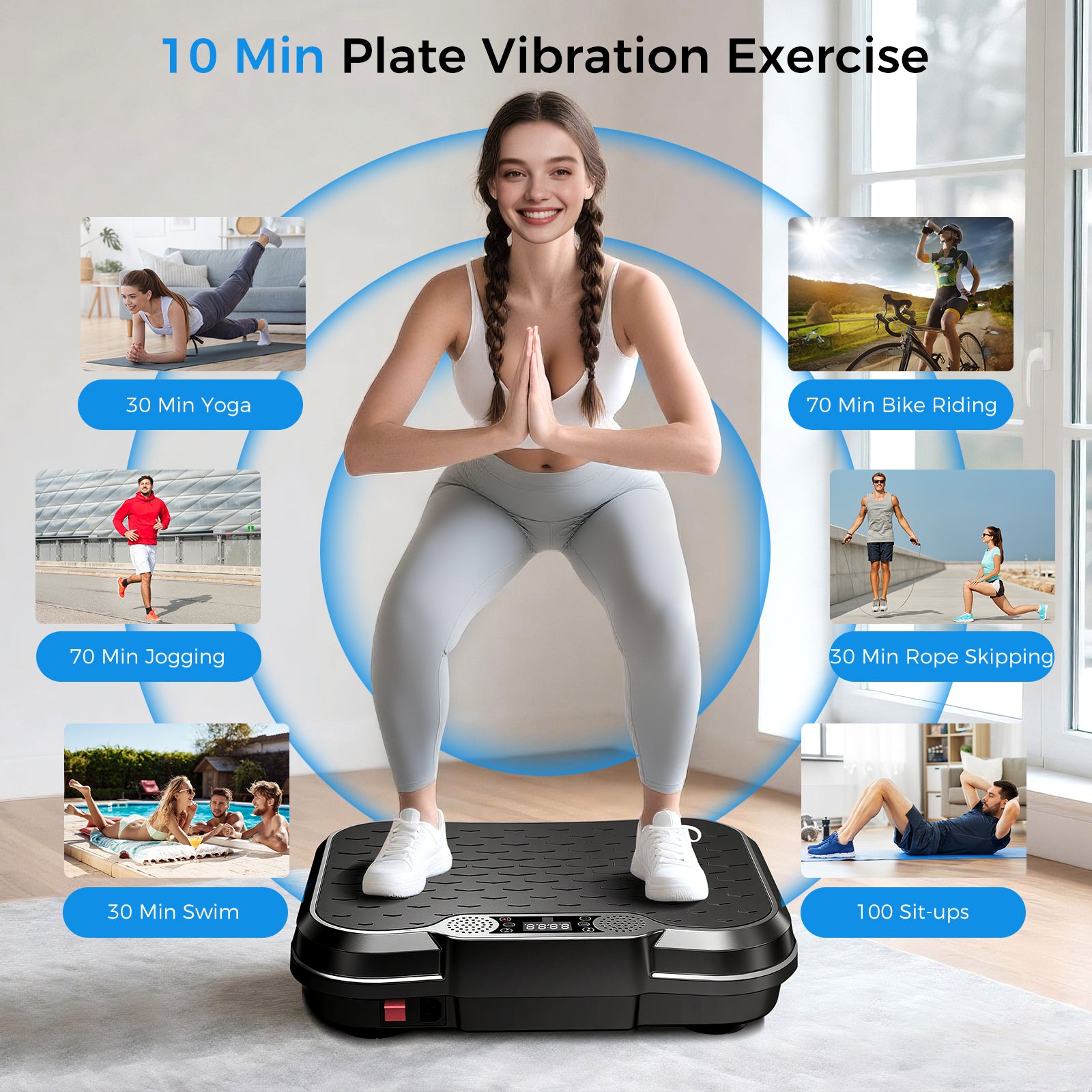 Tomile Vibration Plate Exercise Machine, Whole Body Workout Fitness Platform with Resistance Band, 330lbs Capacity, Black