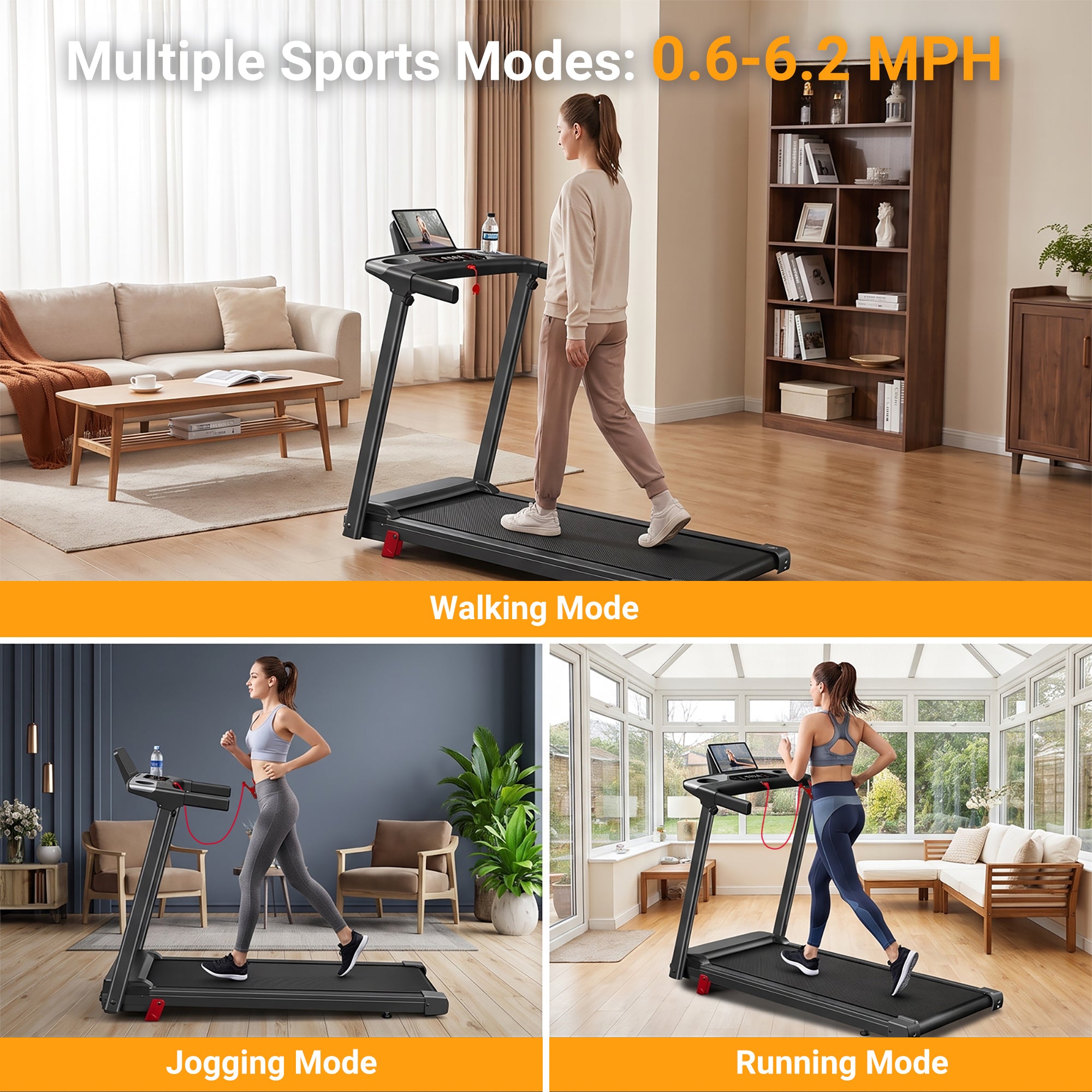 Tomile Foldable Electric Treadmill for Home, 3.0 HP Portable Treadmill with Incline for Running Exercise, 300 lb Capacity