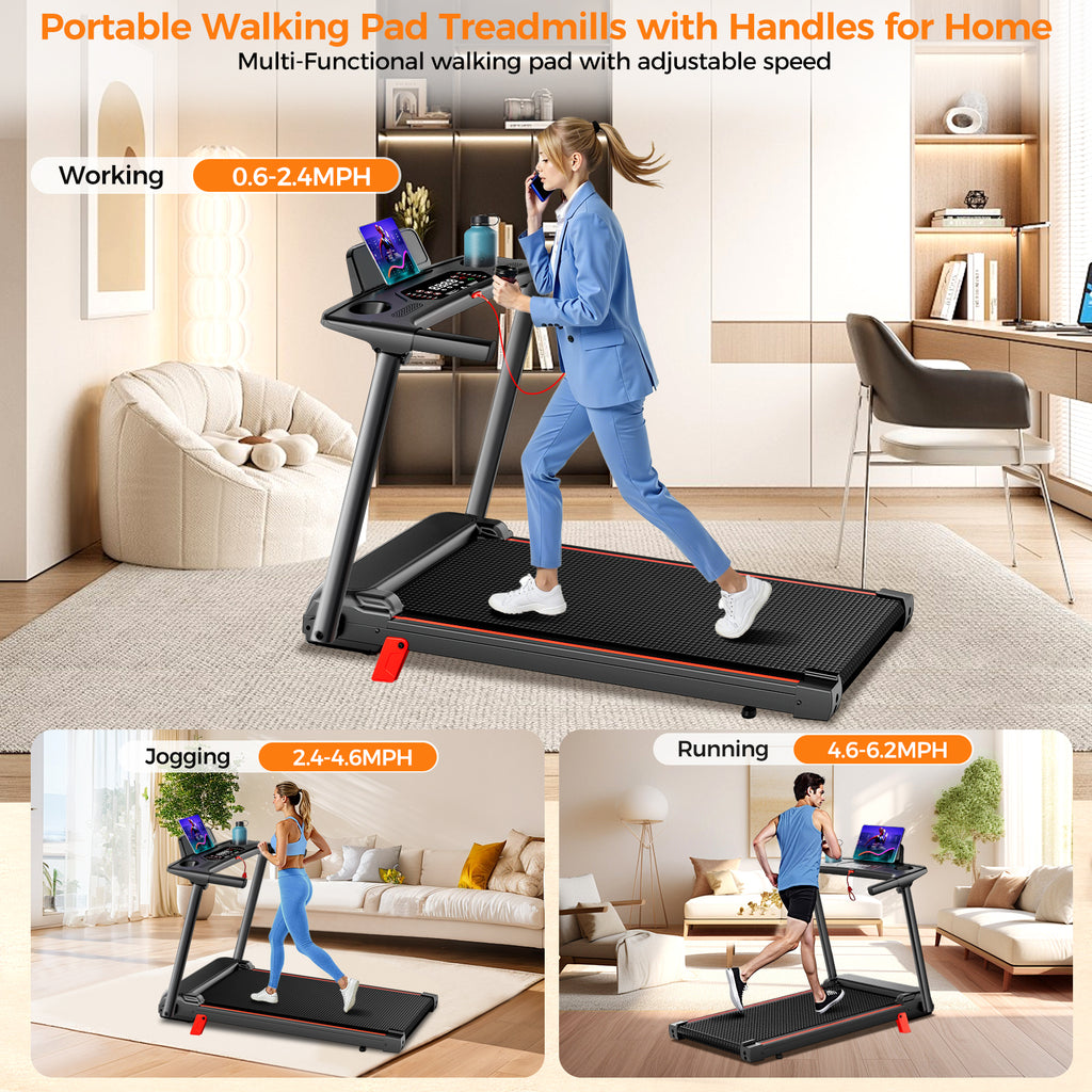 Space-Saving Folding Treadmill, Incline & Sturdy Handrails for Family Fitness
