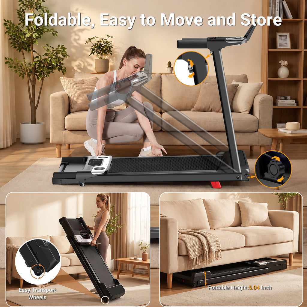 Tomile Foldable Electric Treadmill for Home, 3.0 HP Portable Treadmill with Incline for Running Exercise, 300 lb Capacity