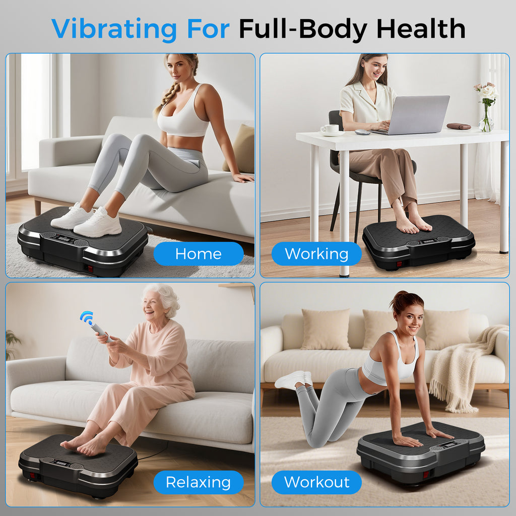 Tomile Vibration Plate Exercise Machine, Whole Body Workout Fitness Platform with Resistance Band, 330lbs Capacity, Black