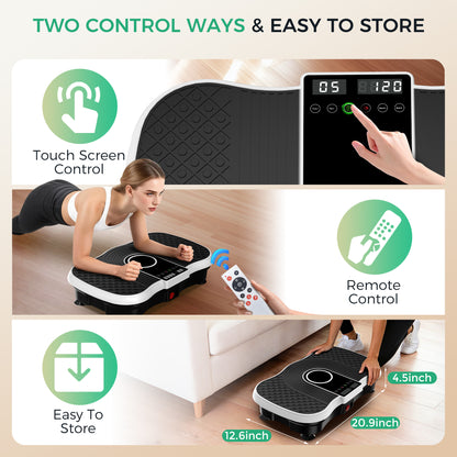 Full‑body workout on vibration trainer with included resistance bands for diverse exercise modes