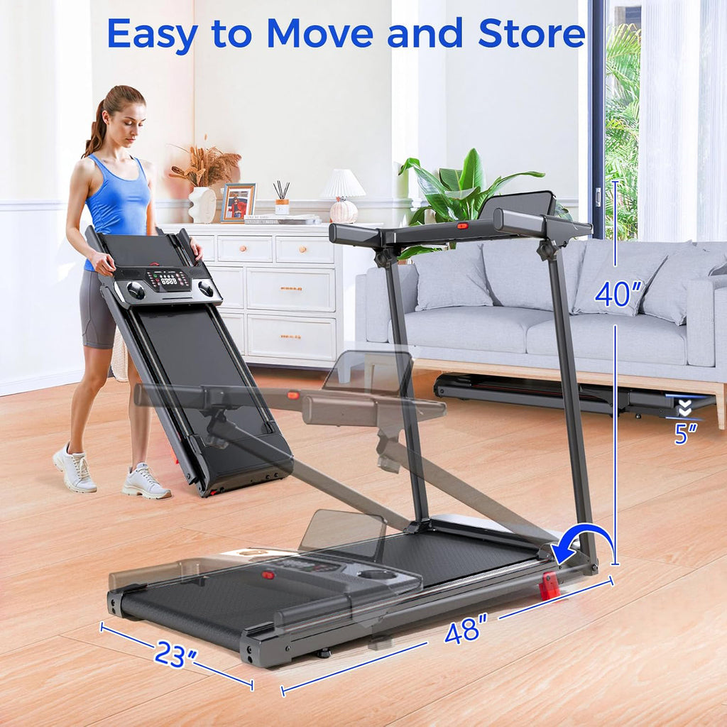 Space-Saving Folding Treadmill, Incline & Sturdy Handrails for Family Fitness
