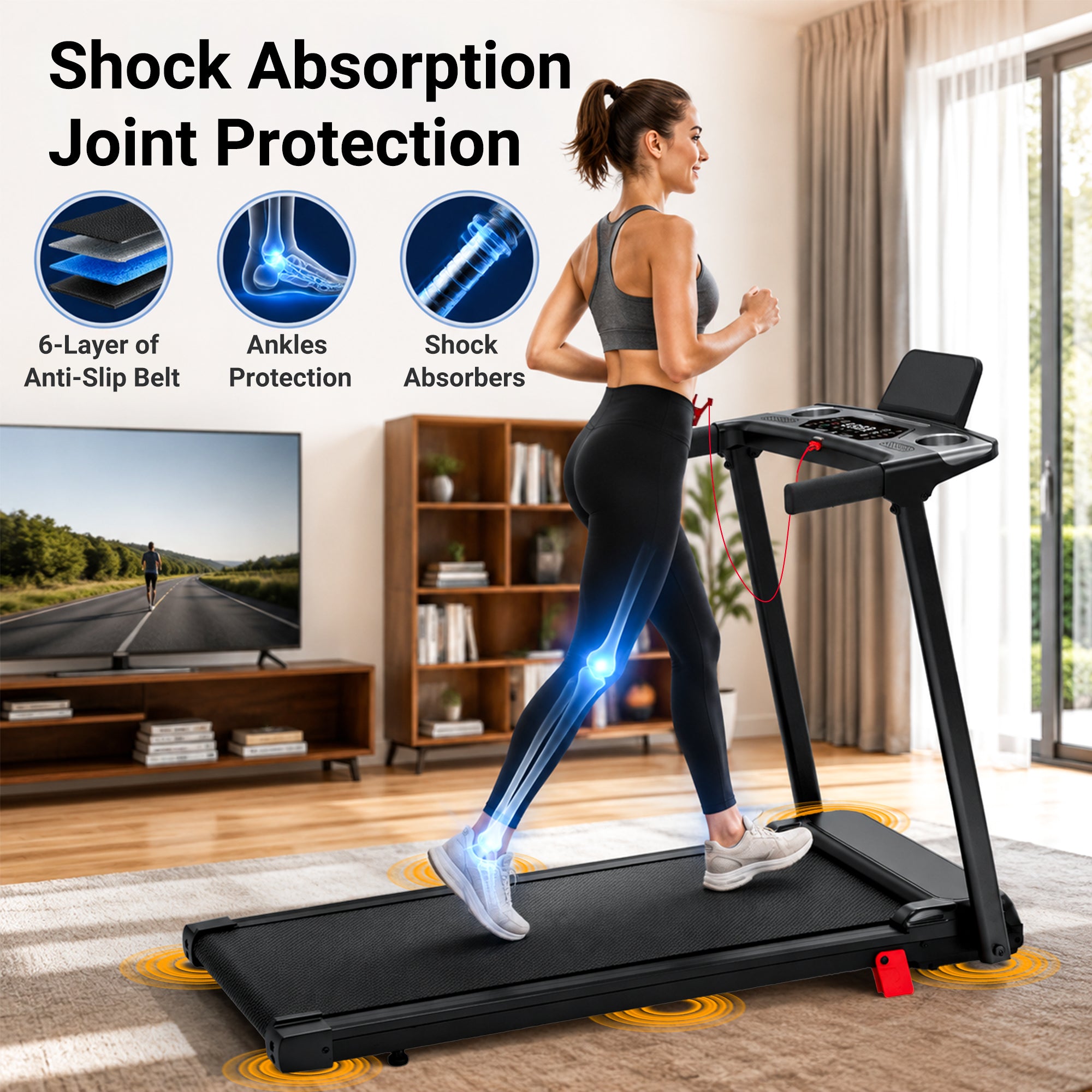 Tomile Foldable Electric Treadmill for Home, 3.0 HP Portable Treadmill with Incline for Running Exercise, 300 lb Capacity