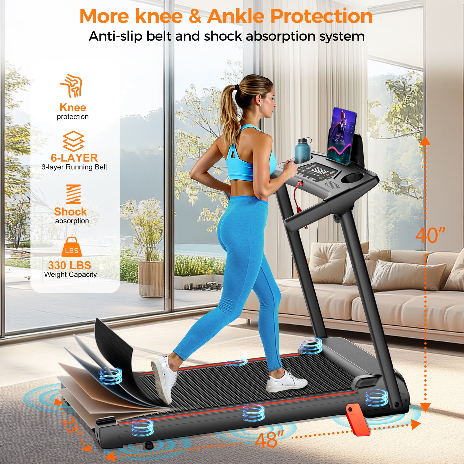 Space-Saving Folding Treadmill, Incline & Sturdy Handrails for Family Fitness