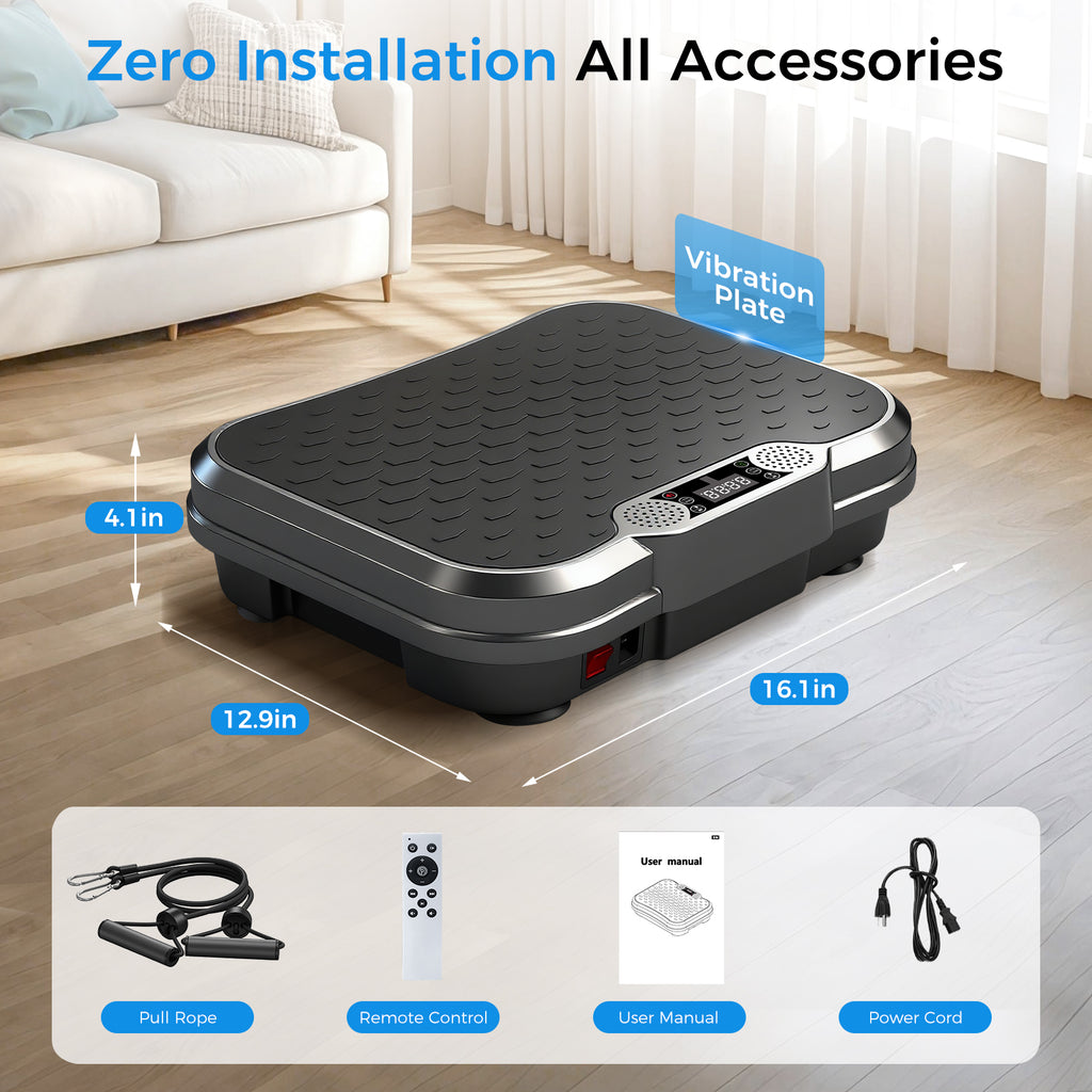 Tomile Vibration Plate Exercise Machine, Whole Body Workout Fitness Platform with Resistance Band, 330lbs Capacity, Black