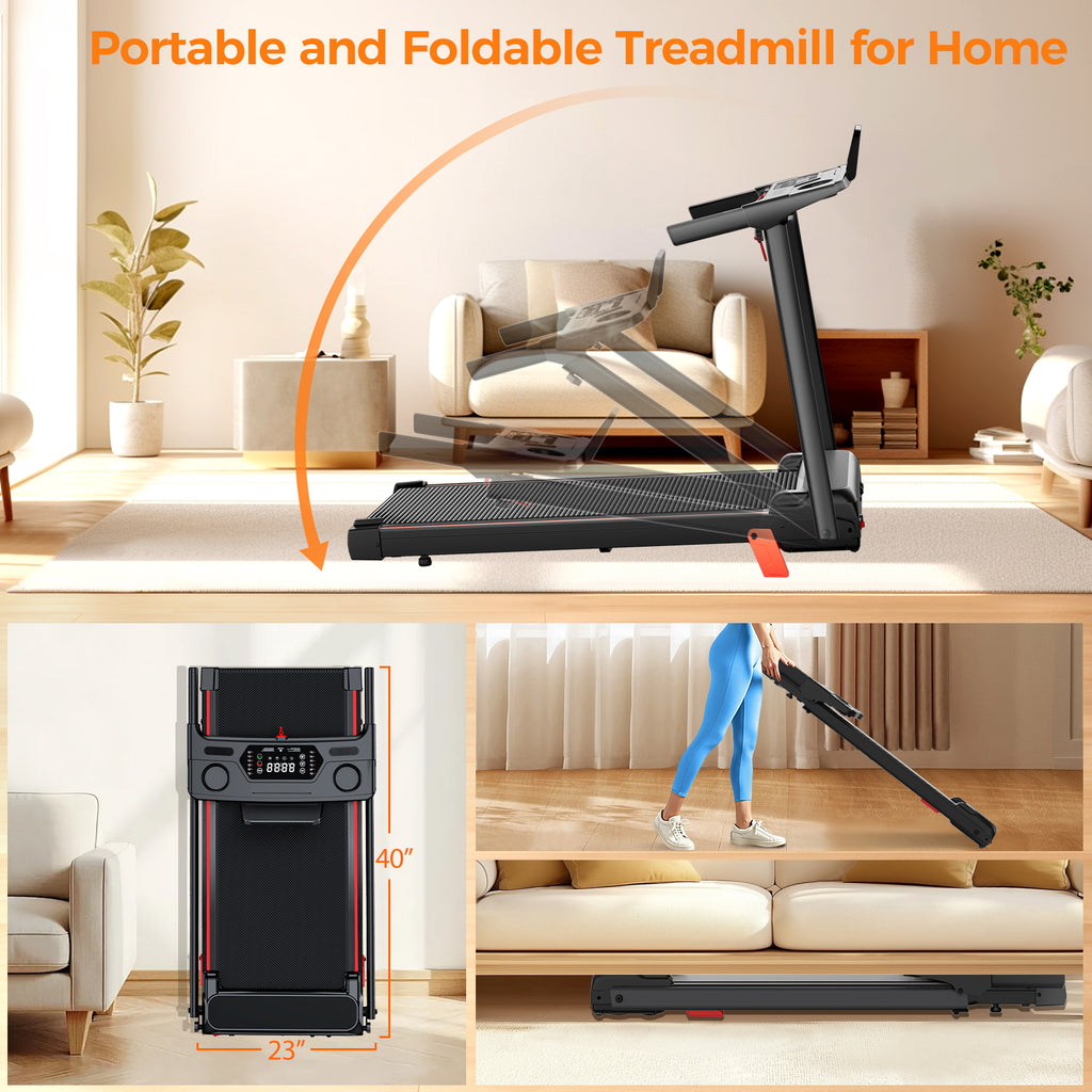 Space-Saving Folding Treadmill, Incline & Sturdy Handrails for Family Fitness
